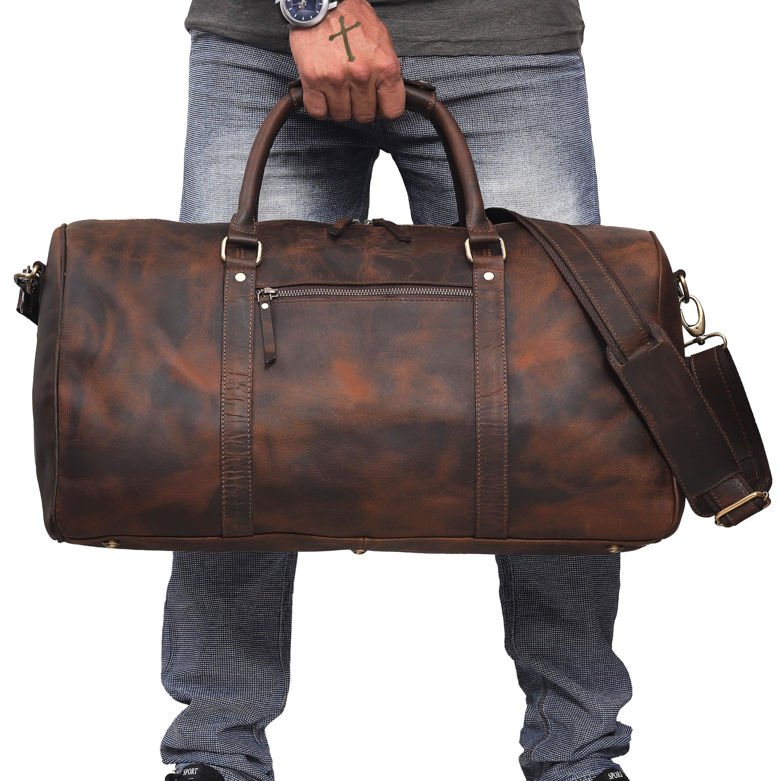 Premium Men's Leather Duffel Bag - 20