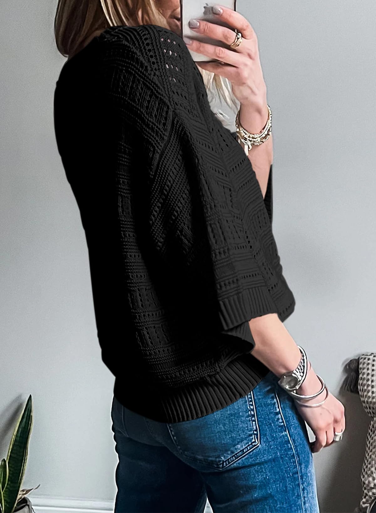 SHEWIN Women's Casual 3/4 Sleeve Oversized Tunic Sweater - Spring Tops for Women | Cozy Loungewear, Office Wear & Weekend Outfits