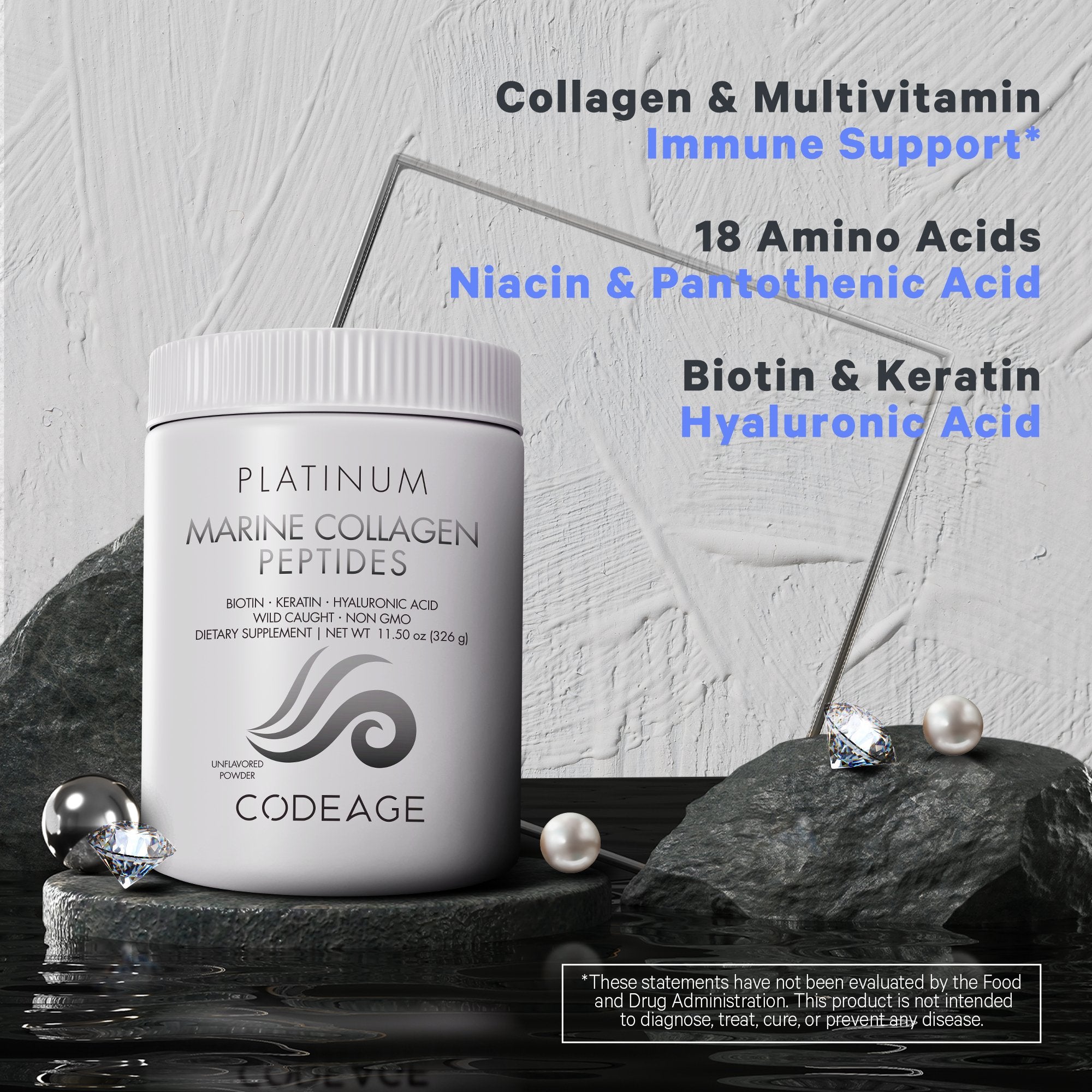Premium Marine Collagen Peptides Powder by Codeage - Hydrolyzed for Better Absorption, Supports Skin, Hair & Joint Health - Ideal for Smoothies, Coffee & Post-Workout Recovery