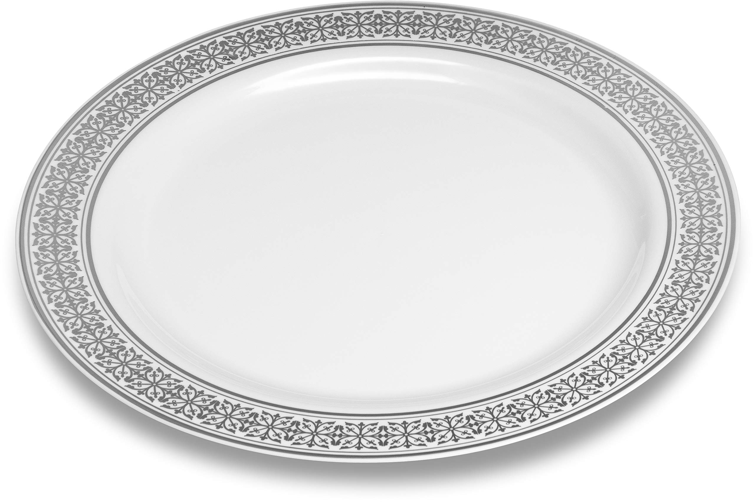 Laura Stein Opulence Series 40-Piece Premium Plastic Dinnerware Set - 20 White & Silver Rim 10.75