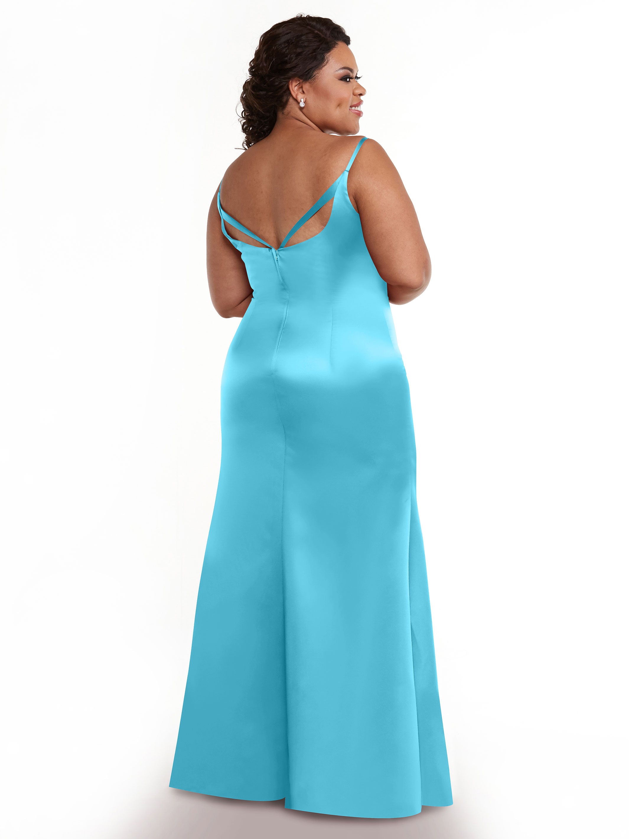 Elegant Fit and Flare Satin Bridesmaid Dress with Thigh High Slit - Perfect for Weddings, Prom, and Formal Events