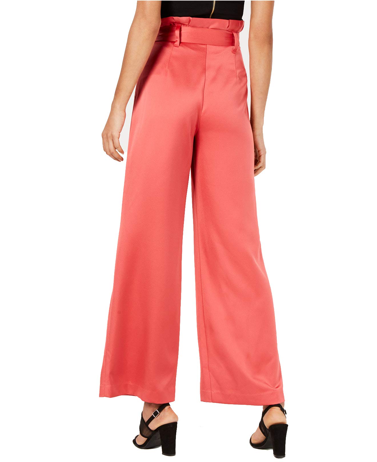 Bar III Women's Satin Belted Paperbag-Waist Wide-Leg Pants - High Waisted Office Trousers for Work, Business Casual & Formal Occasions