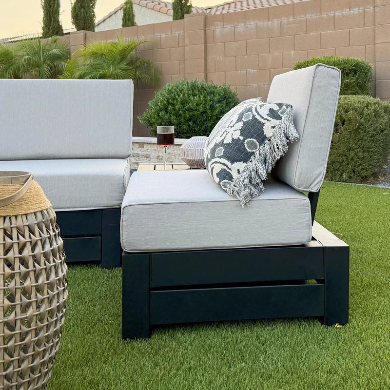 Sophia & William 4-Piece Outdoor Patio Conversation Set with Woodgrain Side Table - Perfect for Backyard, Garden, Poolside Relaxation and Entertaining Guests