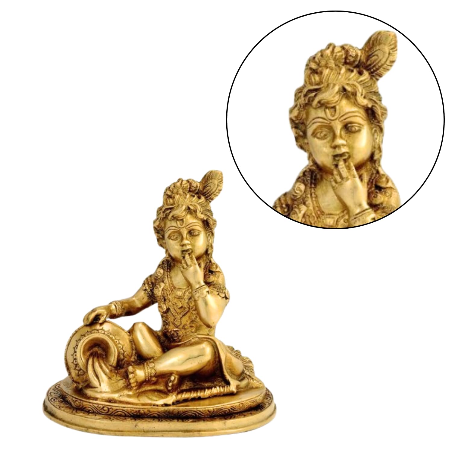 Baby Krishna Brass Statue - Handcrafted Hindu Deity Figurine for Home Altar, Pooja Room Decor & Spiritual Gift