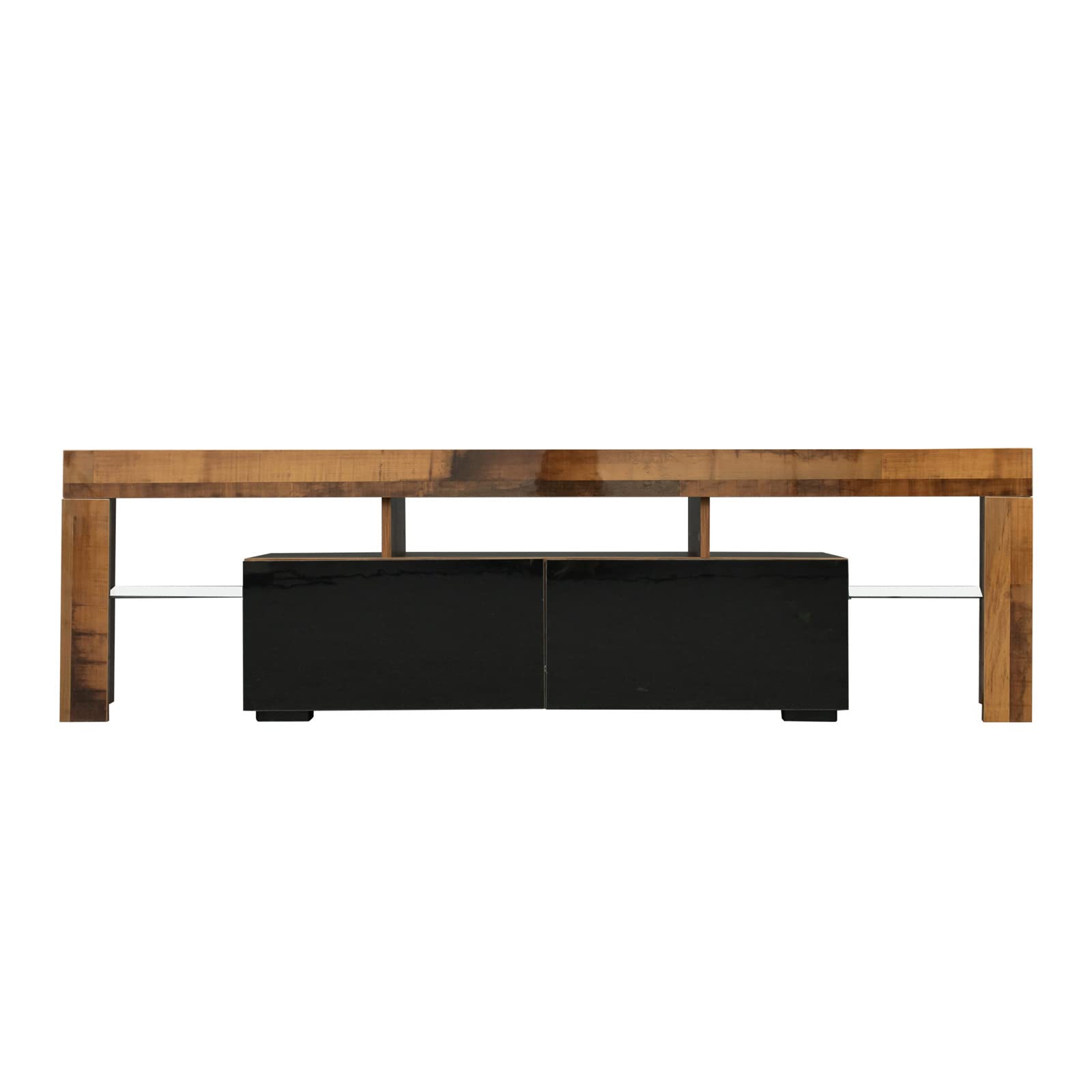 Modern TV Stand with LED Lights - 16 Color Modes, 2 Drawers & 2 Glass Shelves - Wooden Entertainment Center Media Console for Living Room (Brown) - Perfect for Home Theater & Family Entertainment