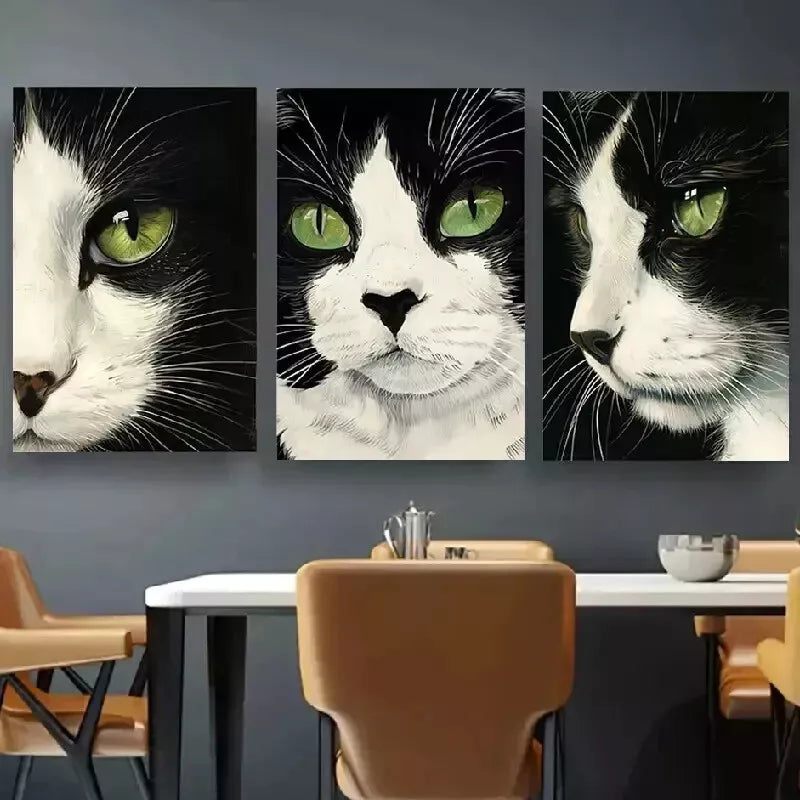 3-Piece Black and White Cat Wall Art Set - Framed Canvas 50x70cm - High Quality Print - 100% Australian Made - Ready to Hang - Perfect for Living Room, Bedroom or Office Decor
