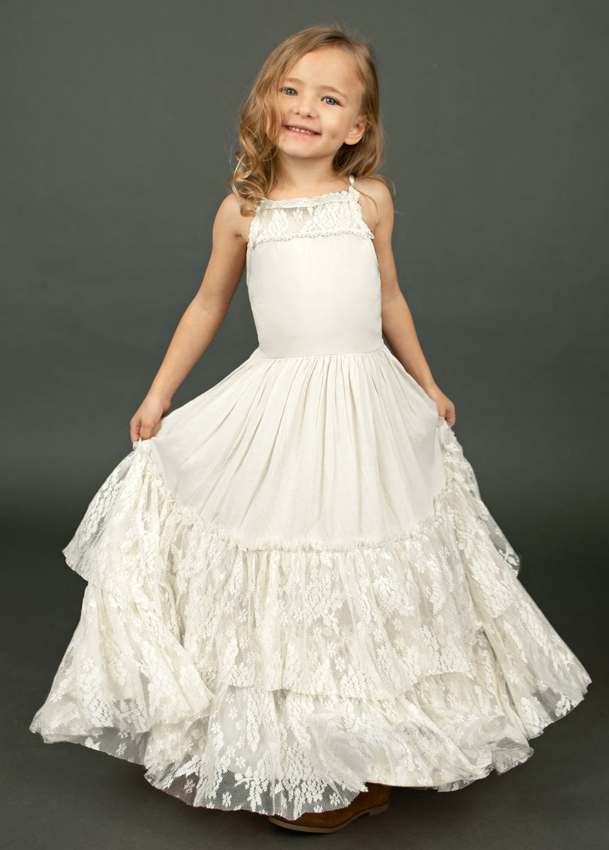 Cream Catrin Dress for Women - Elegant Floral Lace Maxi Dress for Weddings, Parties & Special Occasions