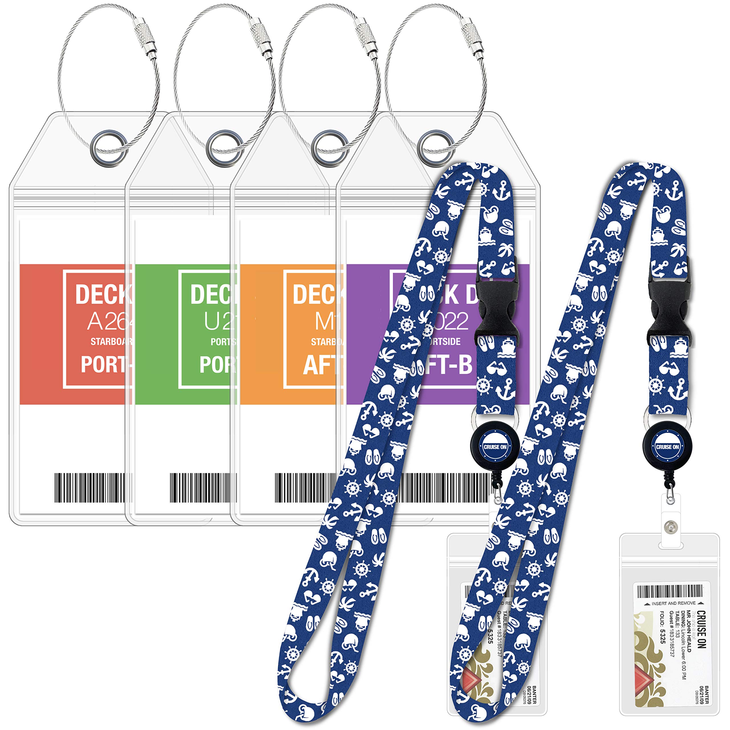 Carnival Cruise Luggage Tags & Lanyards Set - 4 Holders & 2 Lanyards - Waterproof for Travel