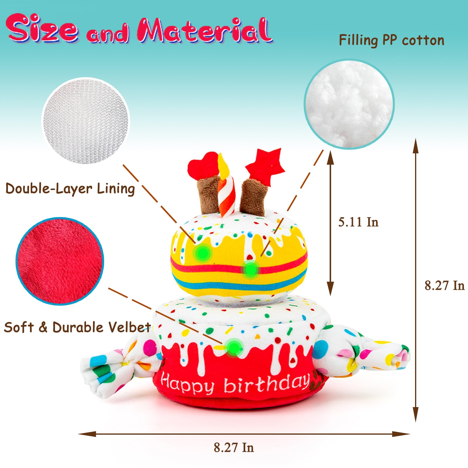 Dog Birthday Toy & Cake Plush with Squeaker - Fun Birthday Gift for Small, Medium & Large Dogs - Perfect for Puppy Parties & Celebration Playtime