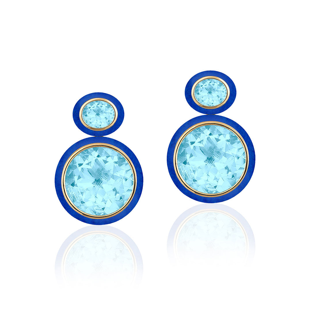 Goshwara Blue Topaz & Lapis Lazuli Inlay 18K Gold Drop Earrings for Women - Elegant Dangle Jewelry for Parties, Weddings & Special Occasions