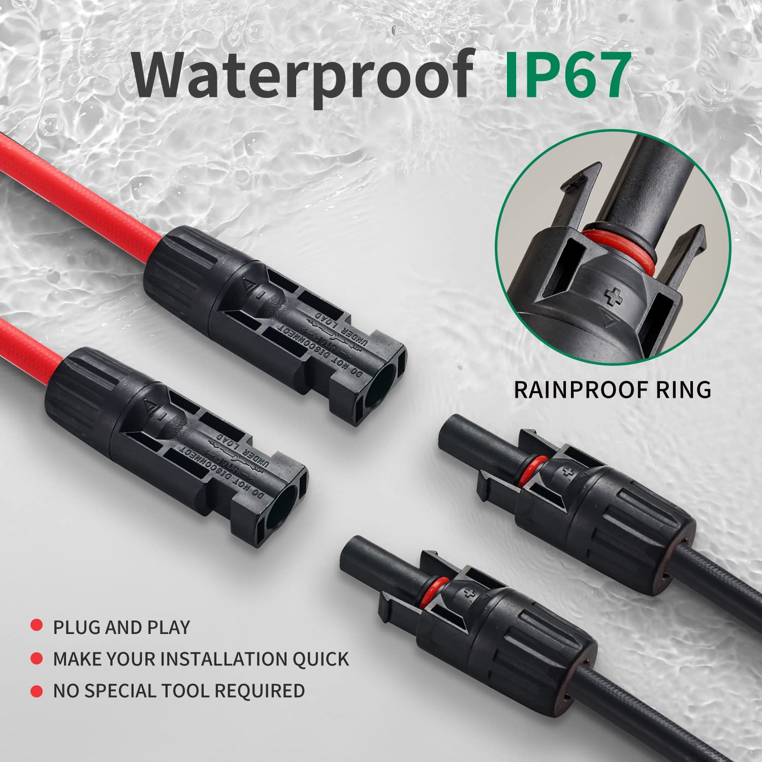 10ft Solar Extension Cable - 10 AWG Tinned Copper Wire with Female & Male Connectors for Solar Panels - Weatherproof for Home, Boat, RV & Outdoor Use (Red + Black)