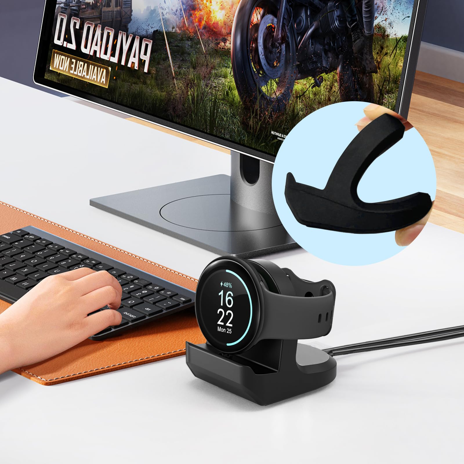 TiMOVO Vertical Charger Stand Holder for Google Pixel Watch 3/Pixel Watch 2/Fitbit Ace LTE - Non-Slip Charging Dock with Cable Management Slot (Black) | Perfect for Nightstand, Office Desk & Travel Organization