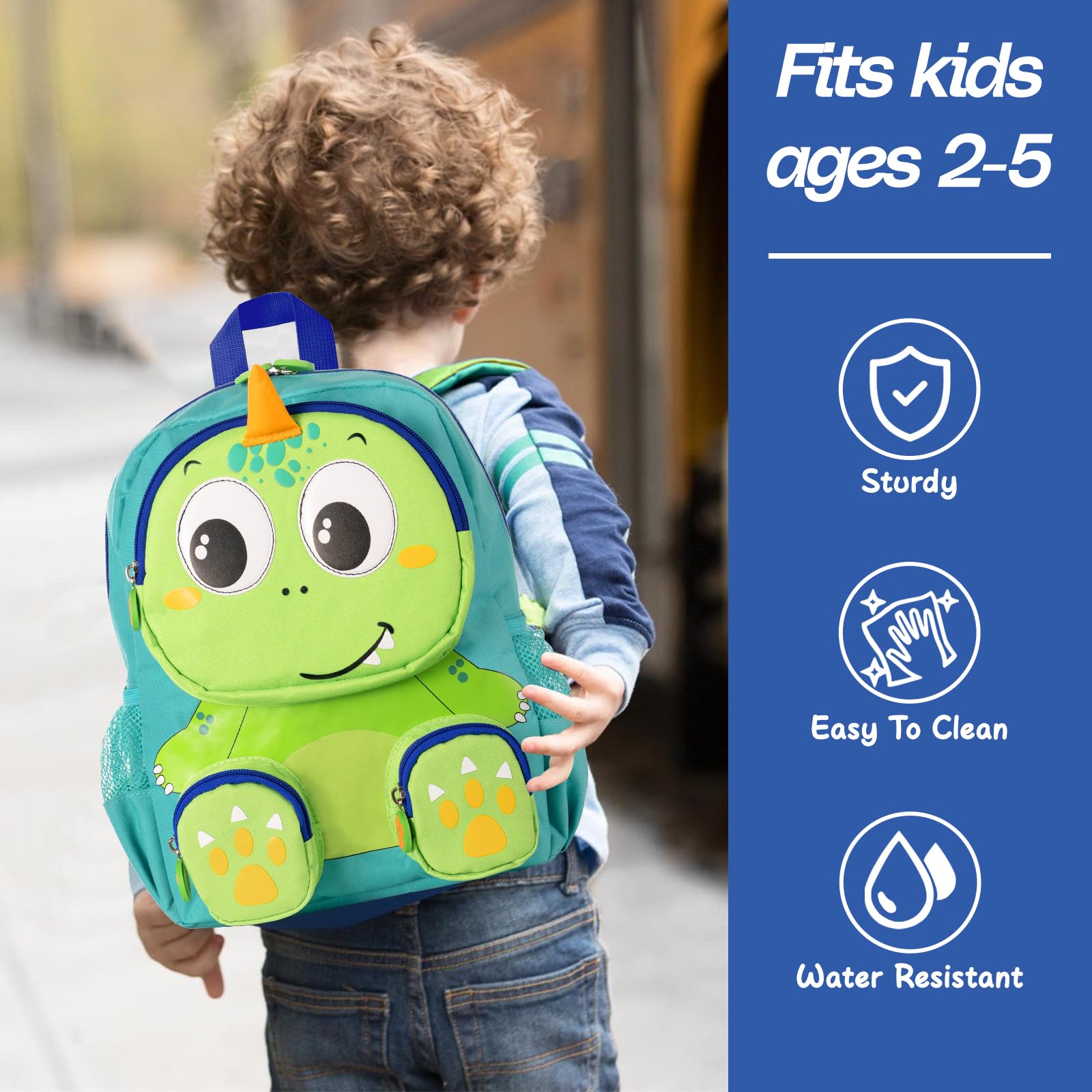 Dinosaur Toddler Backpack for Boys & Girls - Waterproof Kids Book Bag for Preschool & Kindergarten (Ages 2-5) - Perfect for School, Daycare & Outdoor Adventures