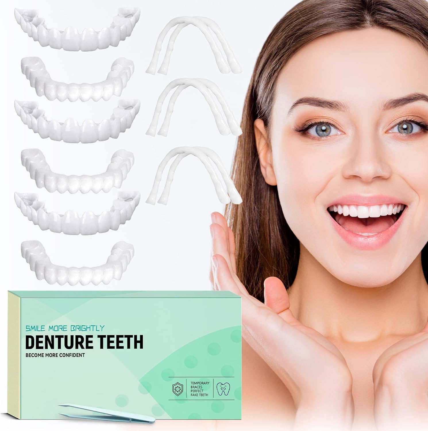 6 PCS Temporary Dentures with Veneer for Men & Women - Fix Crooked, Missing, or Stained Teeth - Perfect for Smile Makeovers, Special Events & Daily Confidence Boost