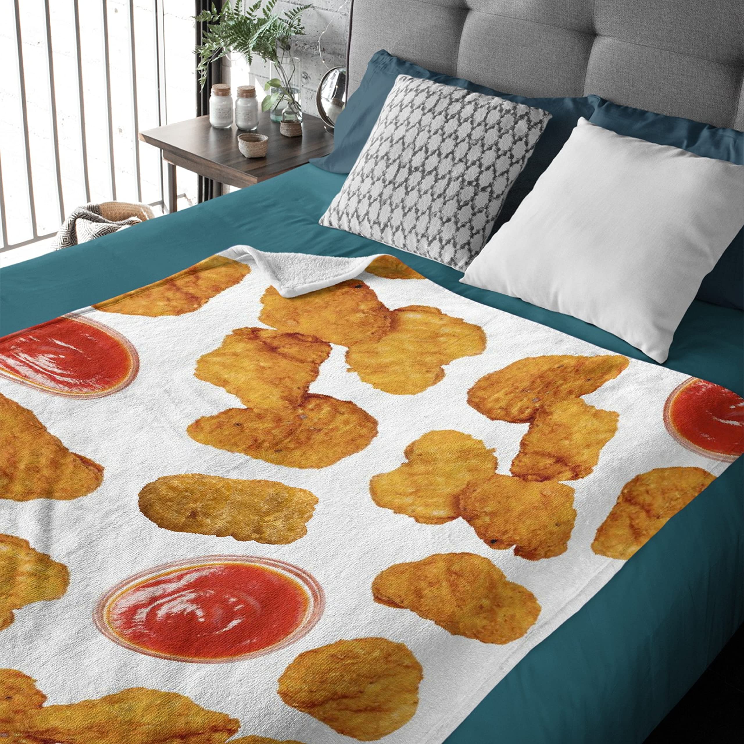 Soft Fleece Chicken Nuggets Blanket - XL 120x90 Inch Funny Food Gift Blanket for Adults & Kids | Cozy Lightweight Flannel Throw for Bed, Couch, Living Room | Perfect for Movie Nights, Camping & Family Snuggles
