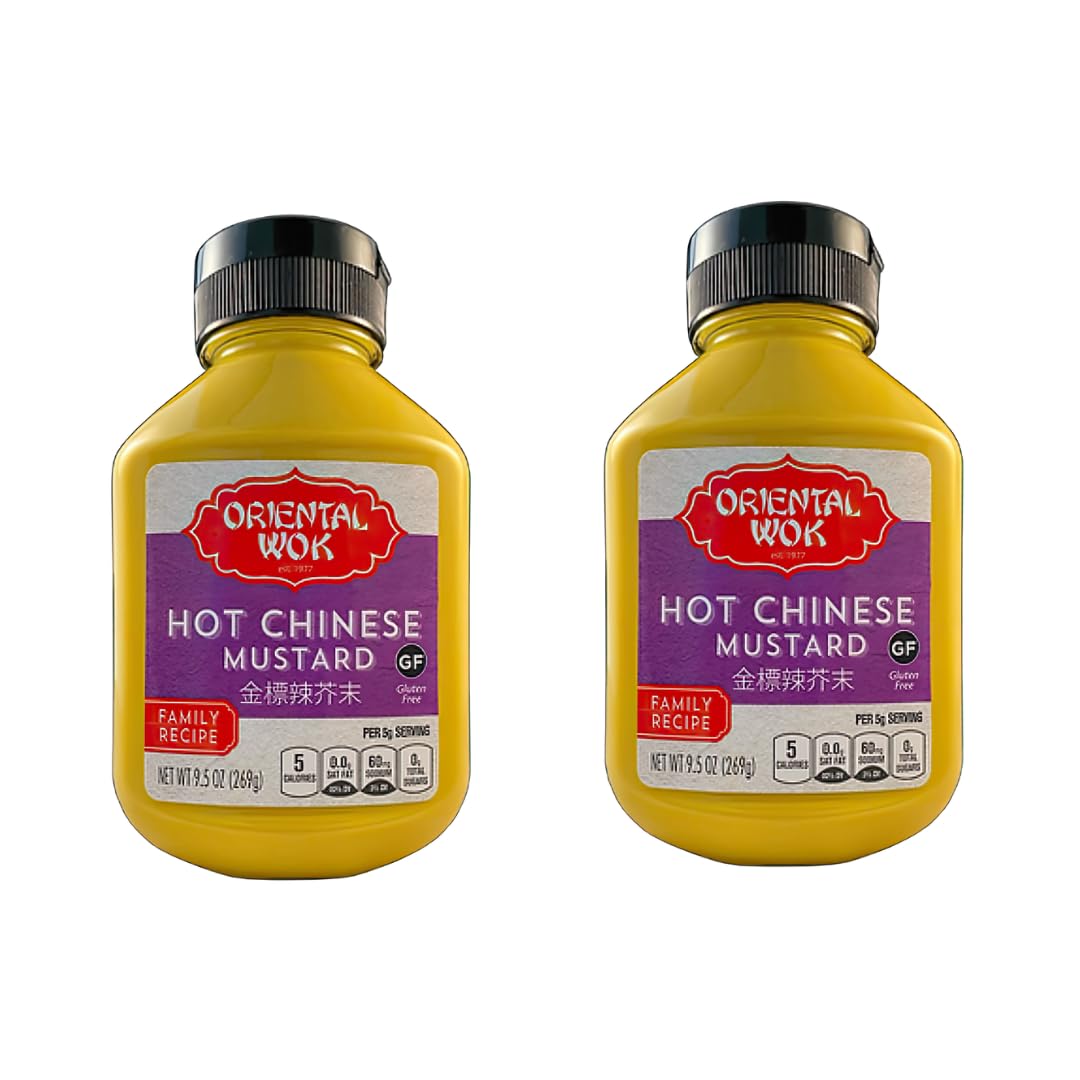 Premium Chinese Hot Mustard - Spicy & Bold Oriental Wok Gourmet Mustard for Sandwiches, Stir-Fries, Dipping Sauces & Asian Cuisine - 9.5oz (2-Pack) - Perfect for Sushi, Dim Sum & BBQ Parties