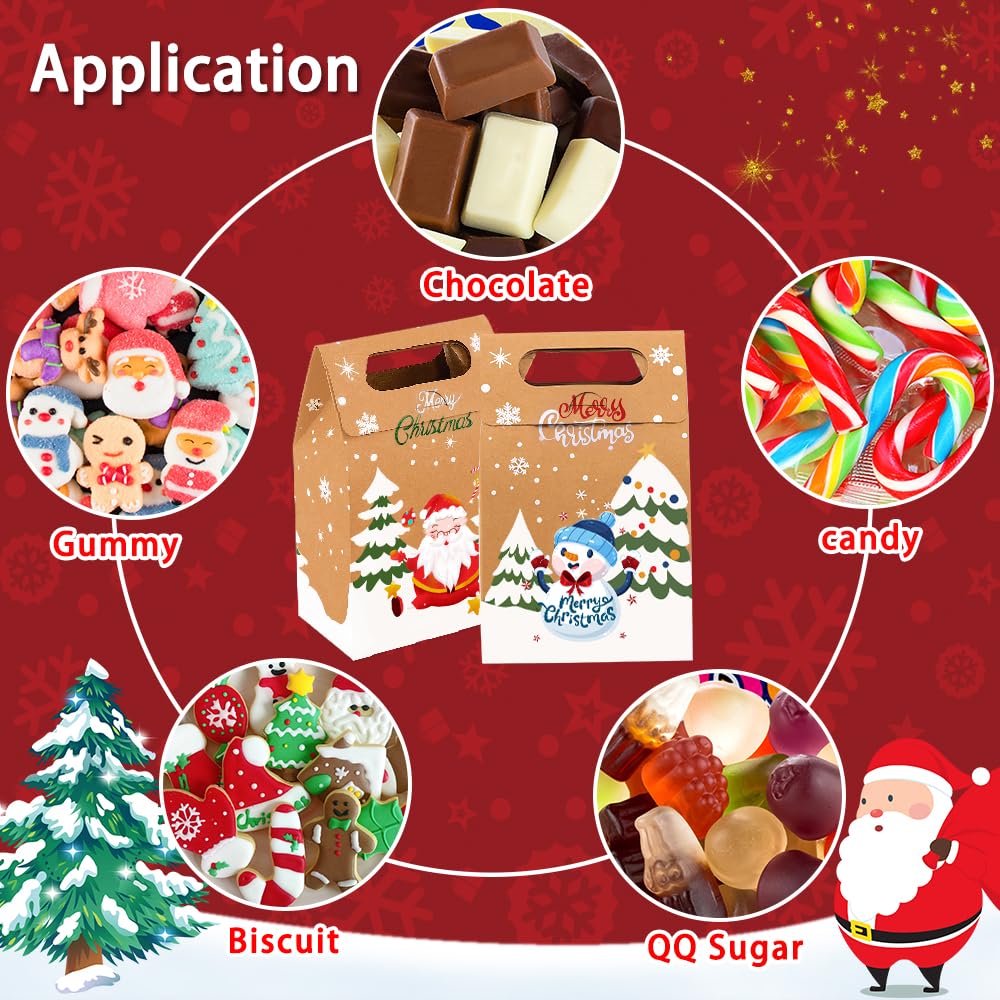 Vellibring 24PCS Christmas Kraft Candy Boxes - Eco-Friendly Kraft Paper Cookie & Treat Bags for Holiday Gift Wrapping, Xmas Party Favors, Tree Decorations - Perfect for Christmas Celebrations, Office Parties & DIY Home Decor