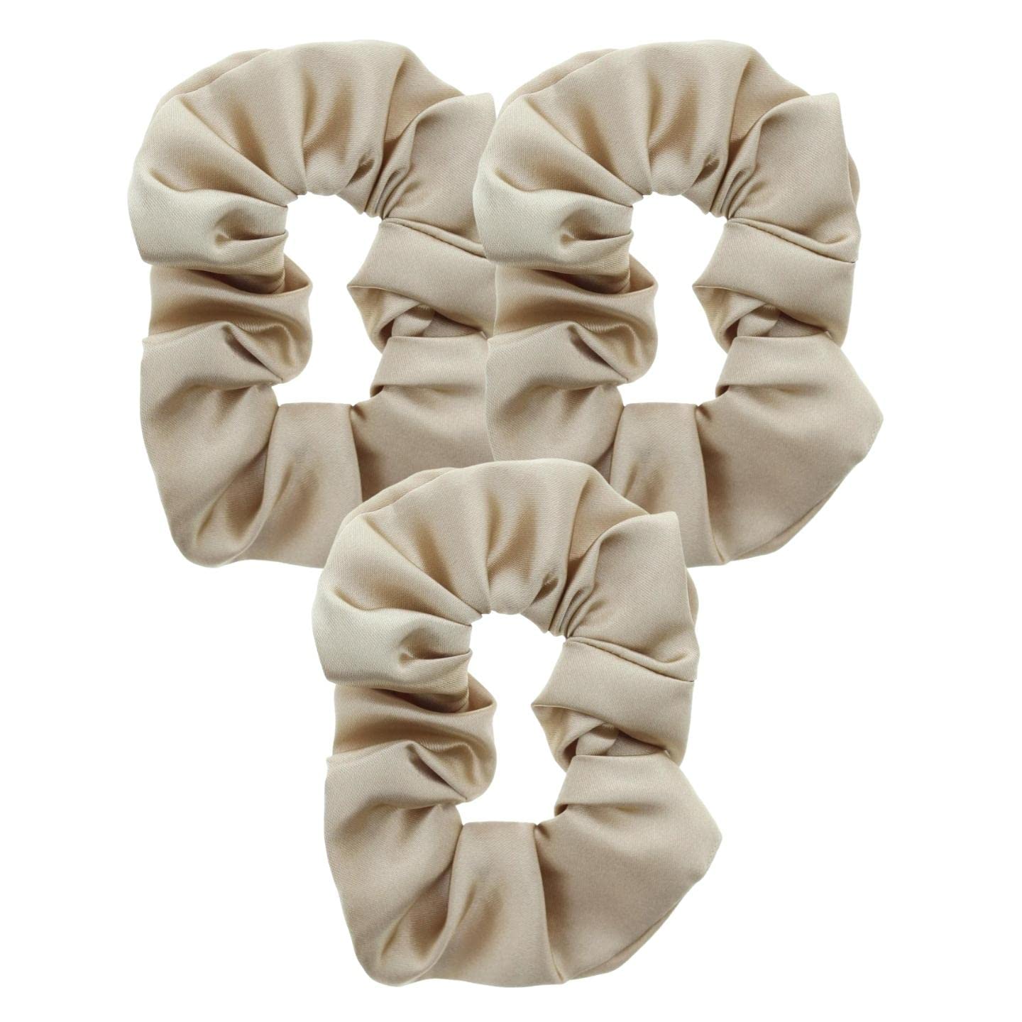 Topkids 3-Piece Satin Hair Scrunchies for Women & Girls - Soft Hair Ties, Elastic Ponytail Holders & Stylish Hair Accessories (Beige) - Perfect for School, Work, Gym & Everyday Wear