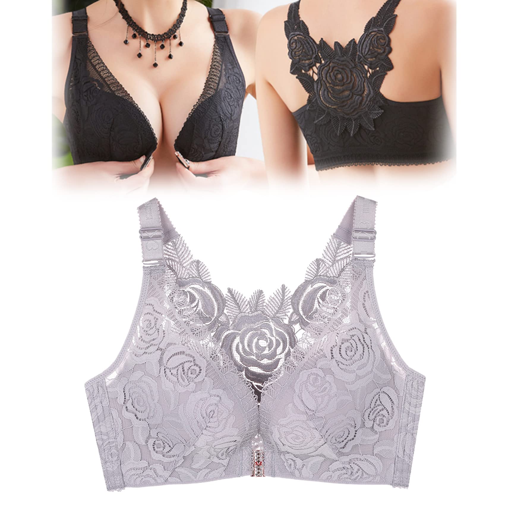 Floral Secrets Comfort Rose Bra for Women - Front & Back Closure Wireless Comfort Bras - Perfect for Daily Wear, Yoga, and Lounge