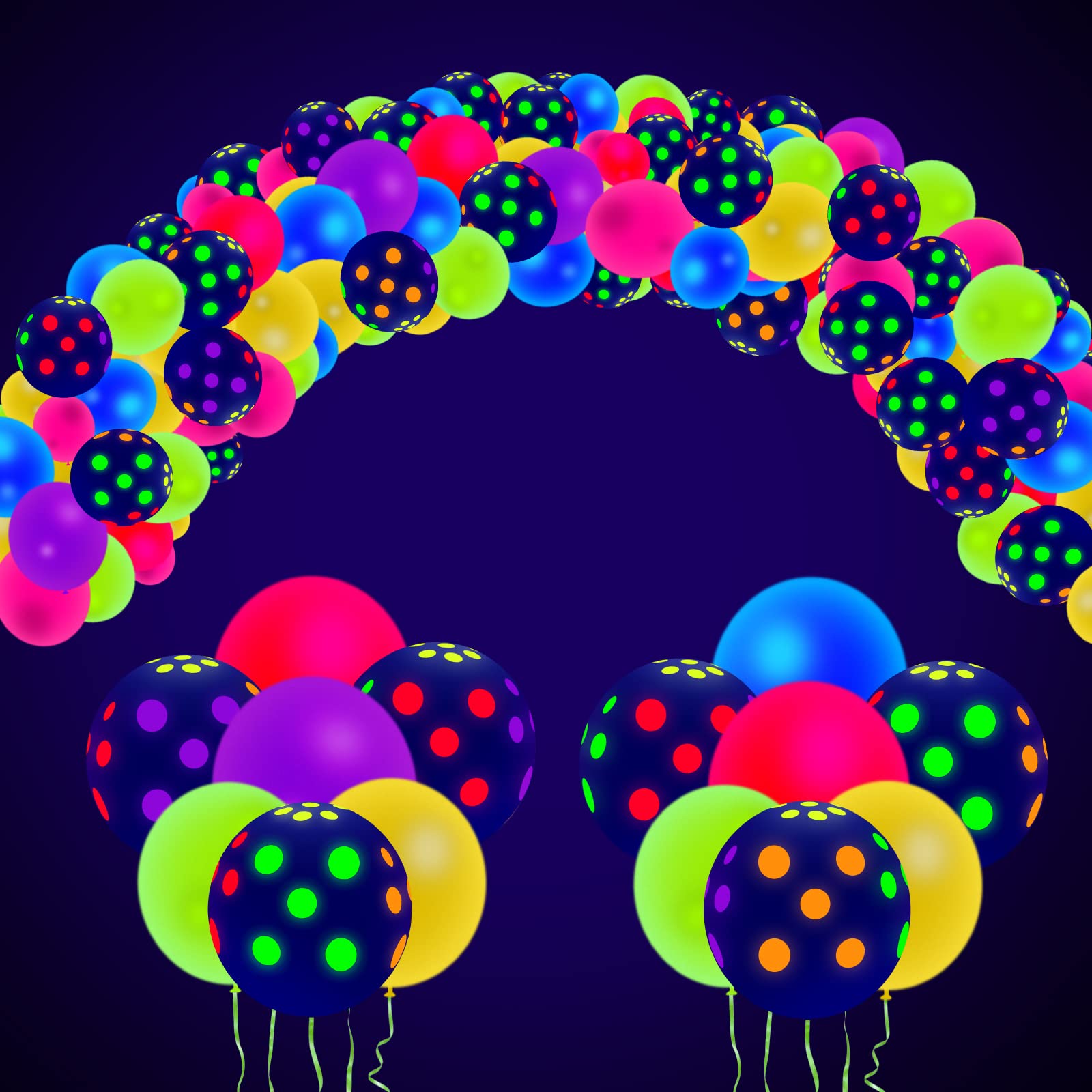 100-Pack 12 Inch UV Reactive Glow in The Dark Balloons - Neon Polka Dot Party Balloons for Black Light, Glow Party & Birthday Decorations - Perfect for Nighttime Celebrations, Raves, and Themed Events