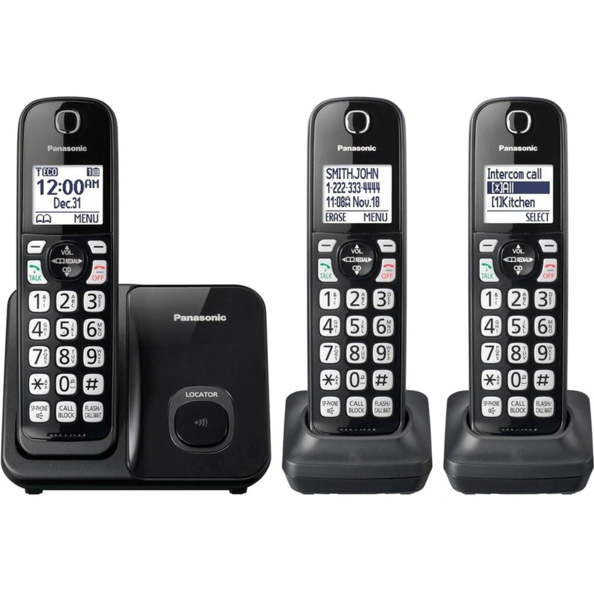 Panasonic KX-TGD513B Expandable Cordless Phone System with Call Blocking - 3 Handsets for Home & Office Use | Reliable Wireless Communication with Caller ID & Answering Machine