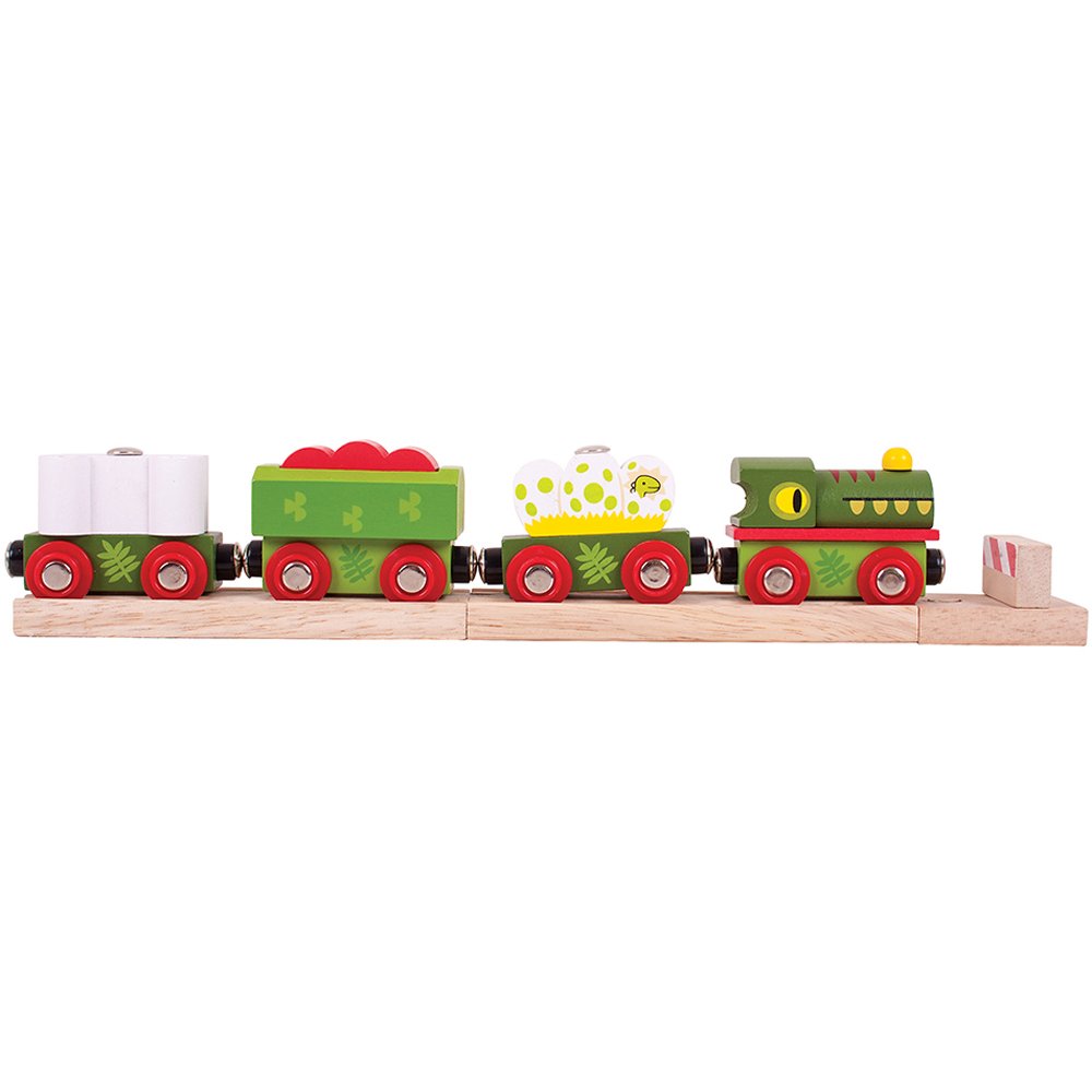 Bigjigs Rail Wooden Dinosaur Train Set with Engine and Cars - Perfect for Kids' Imaginative Play and Preschool Learning Activities