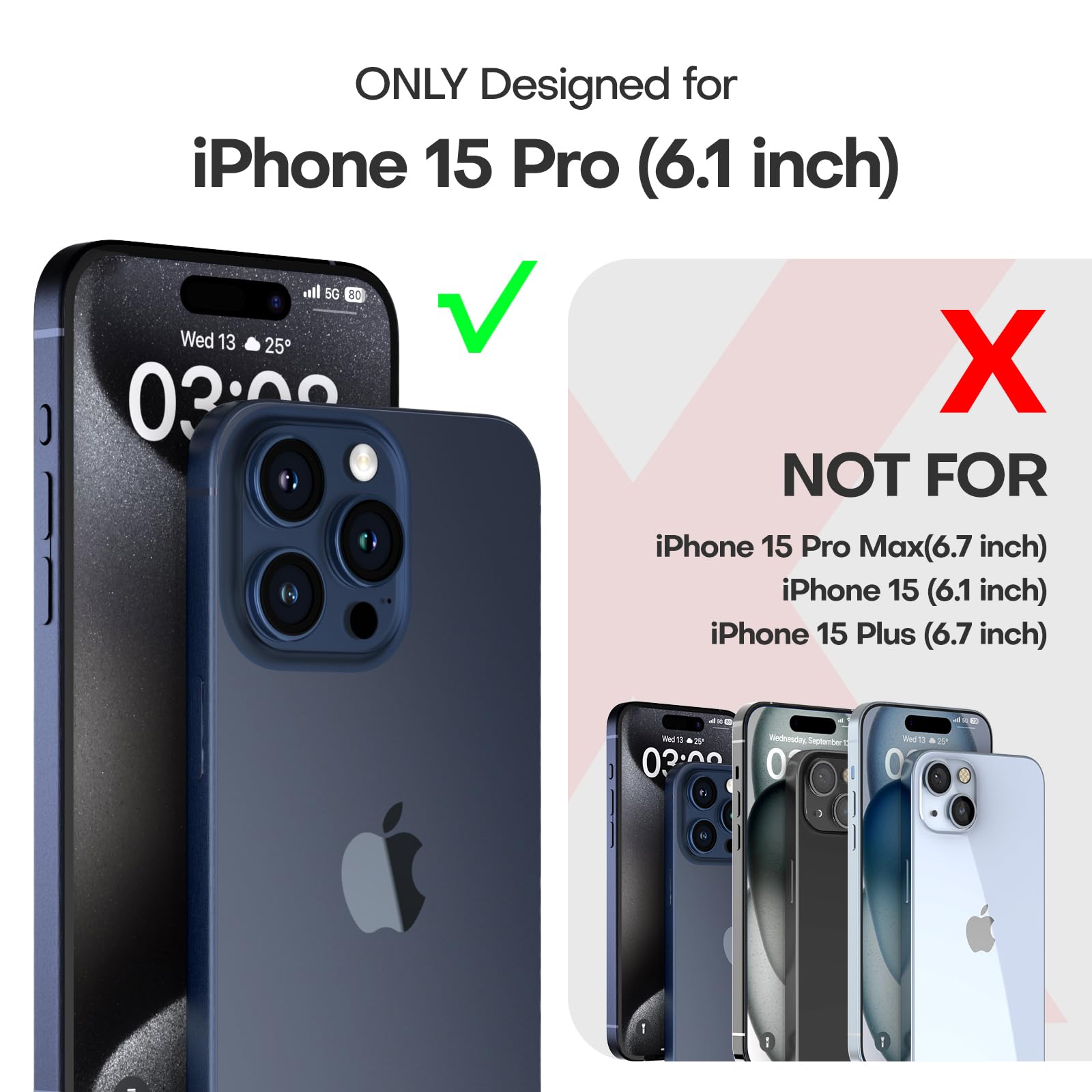 TAURI 3-in-1 Clear iPhone 15 Pro Case (6.1 inch) - Yellowing Resistant, Military-Grade Protection with 2X Tempered Glass Screen Protectors | Slim Shockproof Phone Cover for Everyday Use, Travel & Outdoor Activities