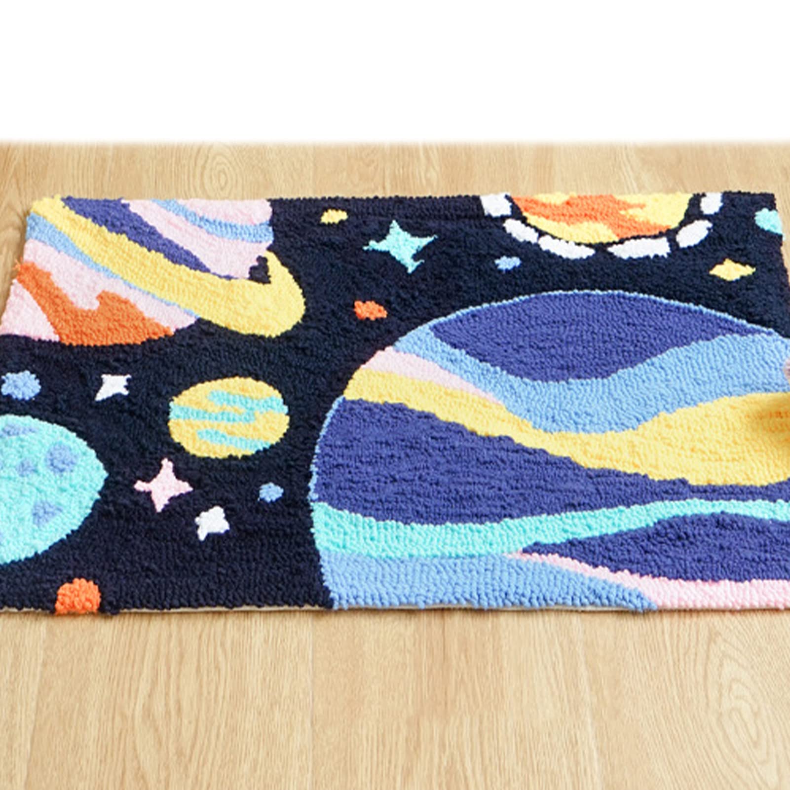 DIY Punch Needle Embroidery Carpet Kit - Happy Planet Pattern for Beginners with Hook Tool | Handmade Rug Making, Home Decor, Wall Hanging & Craft Gift Idea