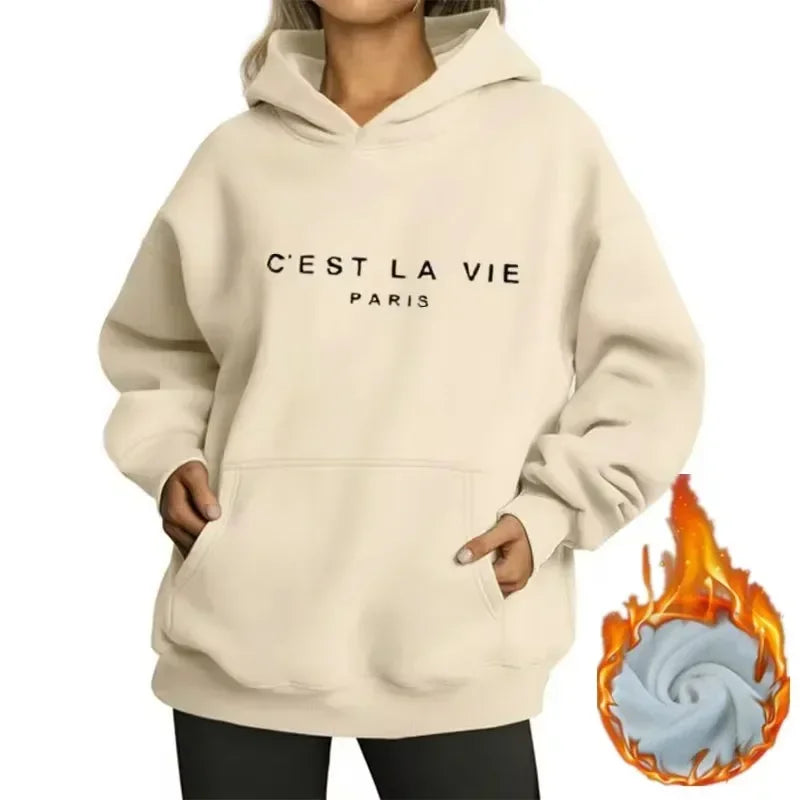 Women's Fleece Hoodies - Thick Warm Winter Pullover Sweatshirt with Long Sleeves & Hood | Casual Loose Fit Printed Tops for Women | Perfect for Outdoor Activities, Lounging & Cold Weather Fashion