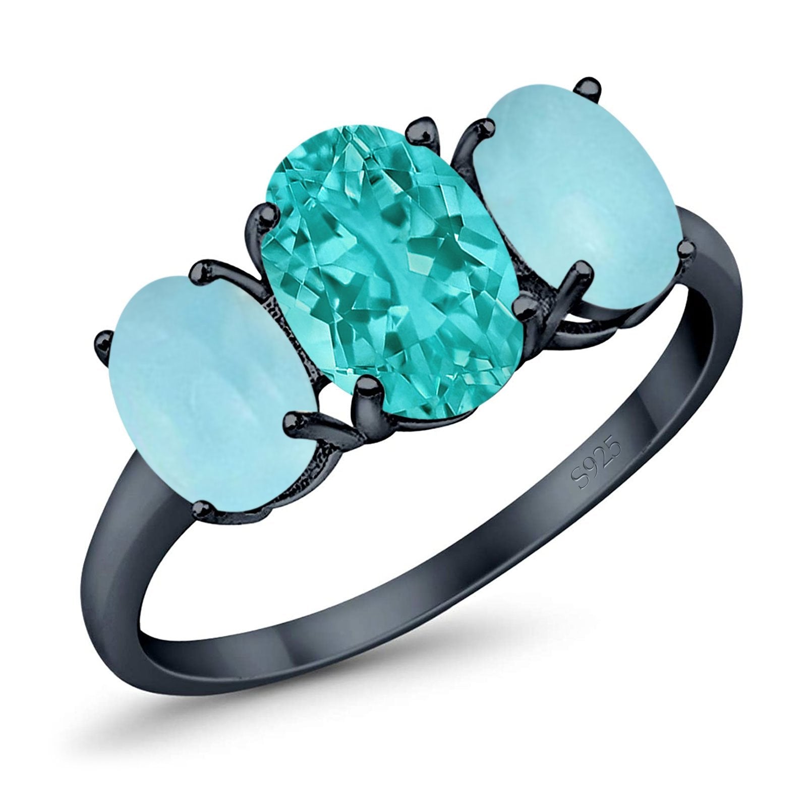 3 Stone Oval Created Opal Fashion Ring - 925 Sterling Silver Jewelry for Women, Elegant Gift for Birthday, Anniversary & Special Occasions