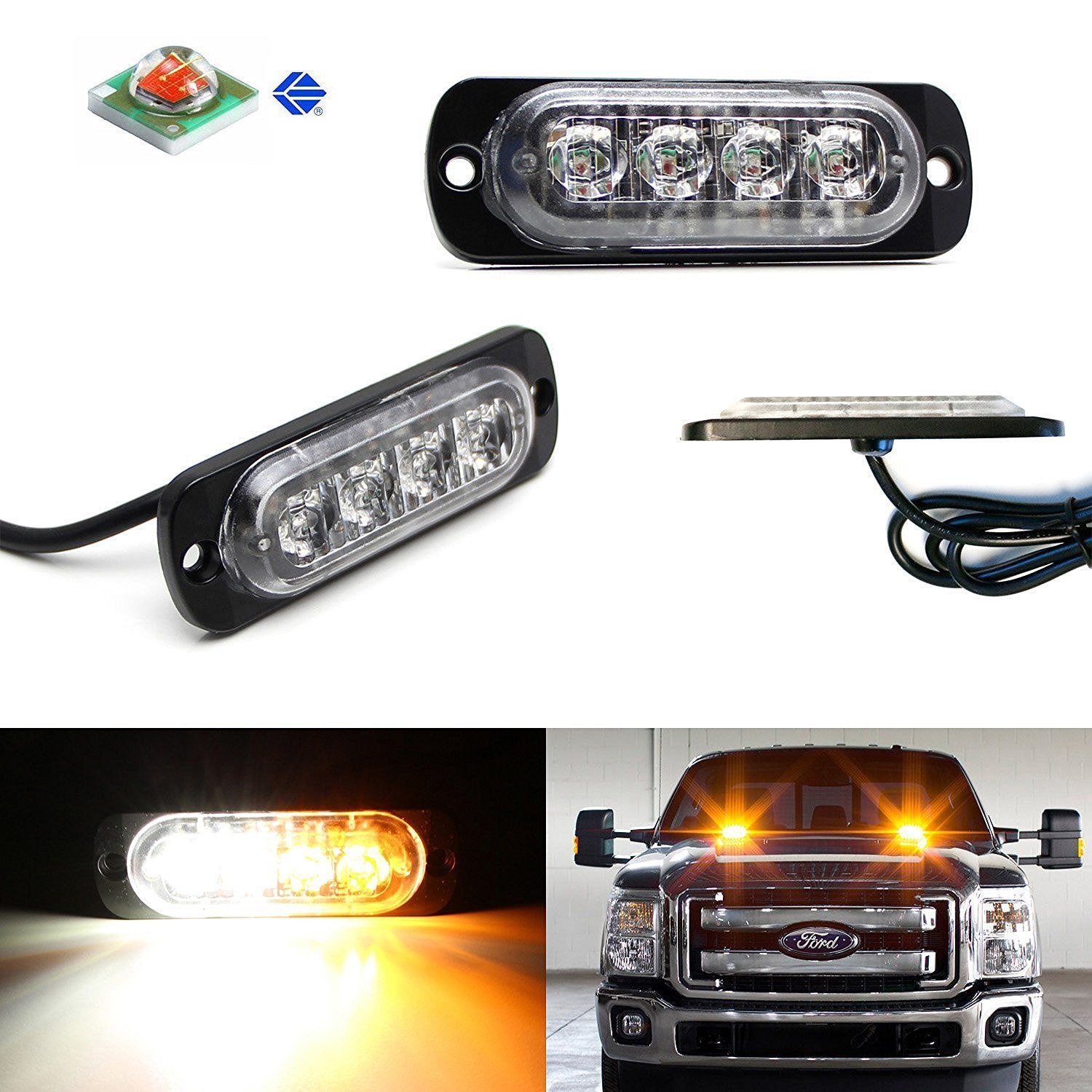 2pc LED Strobe Warning Light Flashers for Truck, Trailer, Pickup & SUV - Emergency Vehicle Safety Lights for Roadside Hazards & Construction Zones