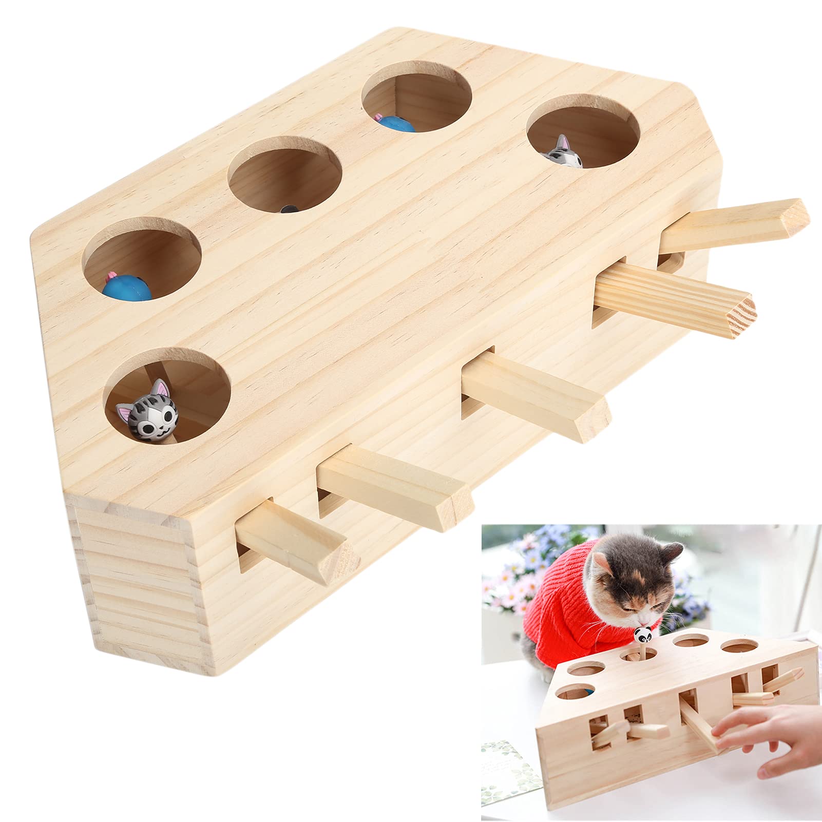 Interactive Cat Puzzle Toy for Kittens - Wooden & Silicone Scratch Game for Exercise & Mental Stimulation - Perfect for Indoor Play, Boredom Relief & Training