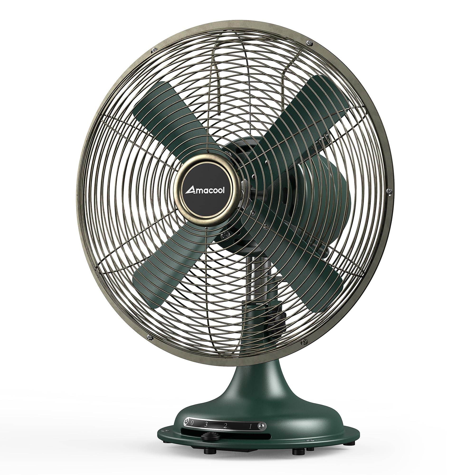 AMACOOL Vintage Oscillating Desk Fan - All Metal Retro Table Fan with Adjustable Head Tilt, 3 Quiet Speed Settings, Plug-in Electric Fan for Bedroom, Home Office & Kitchen | Perfect for Cooling, Decor & Air Circulation
