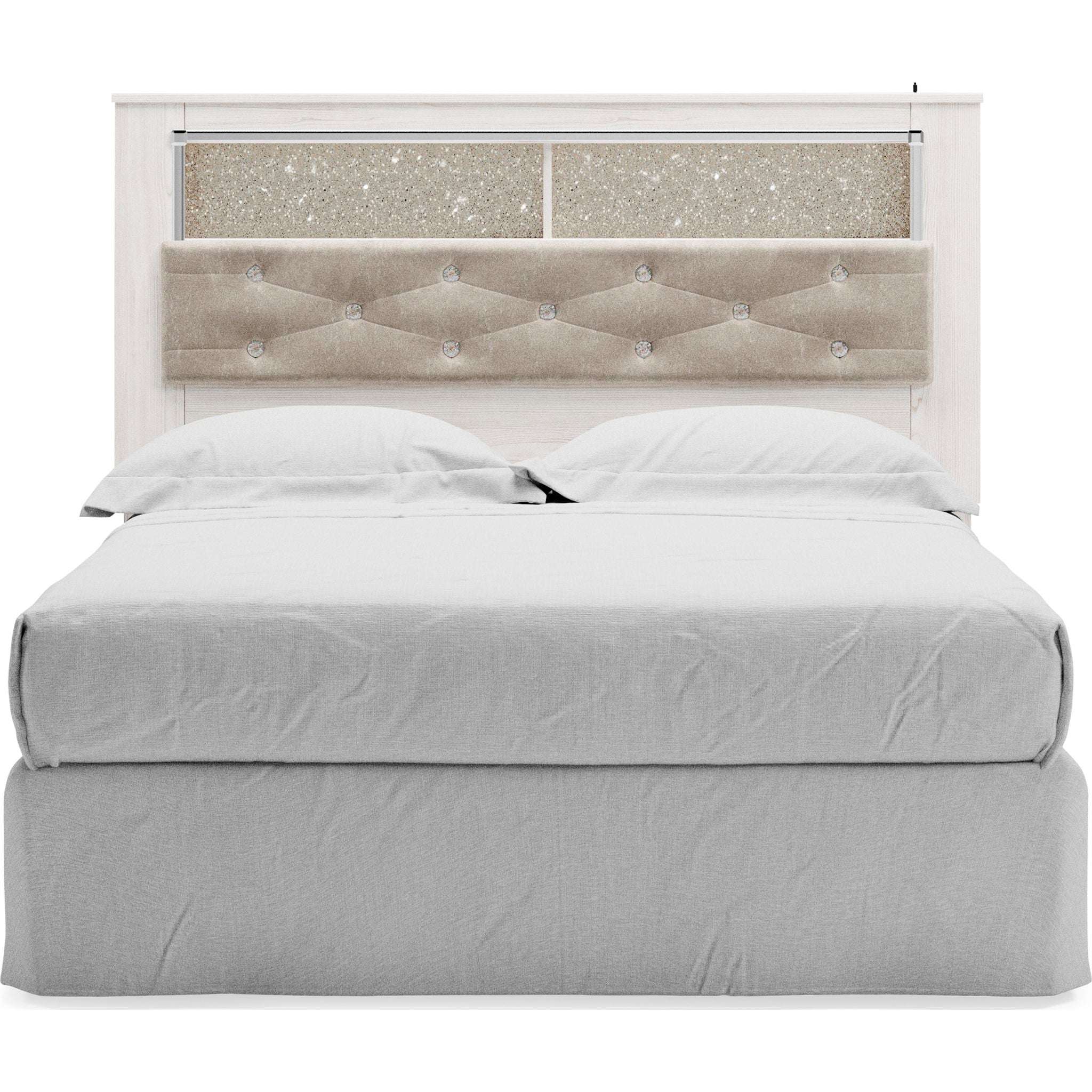 Altyra Queen Bookcase Headboard with Storage - White Wooden Bed Frame for Bedroom, Perfect for Small Spaces & Modern Home Decor