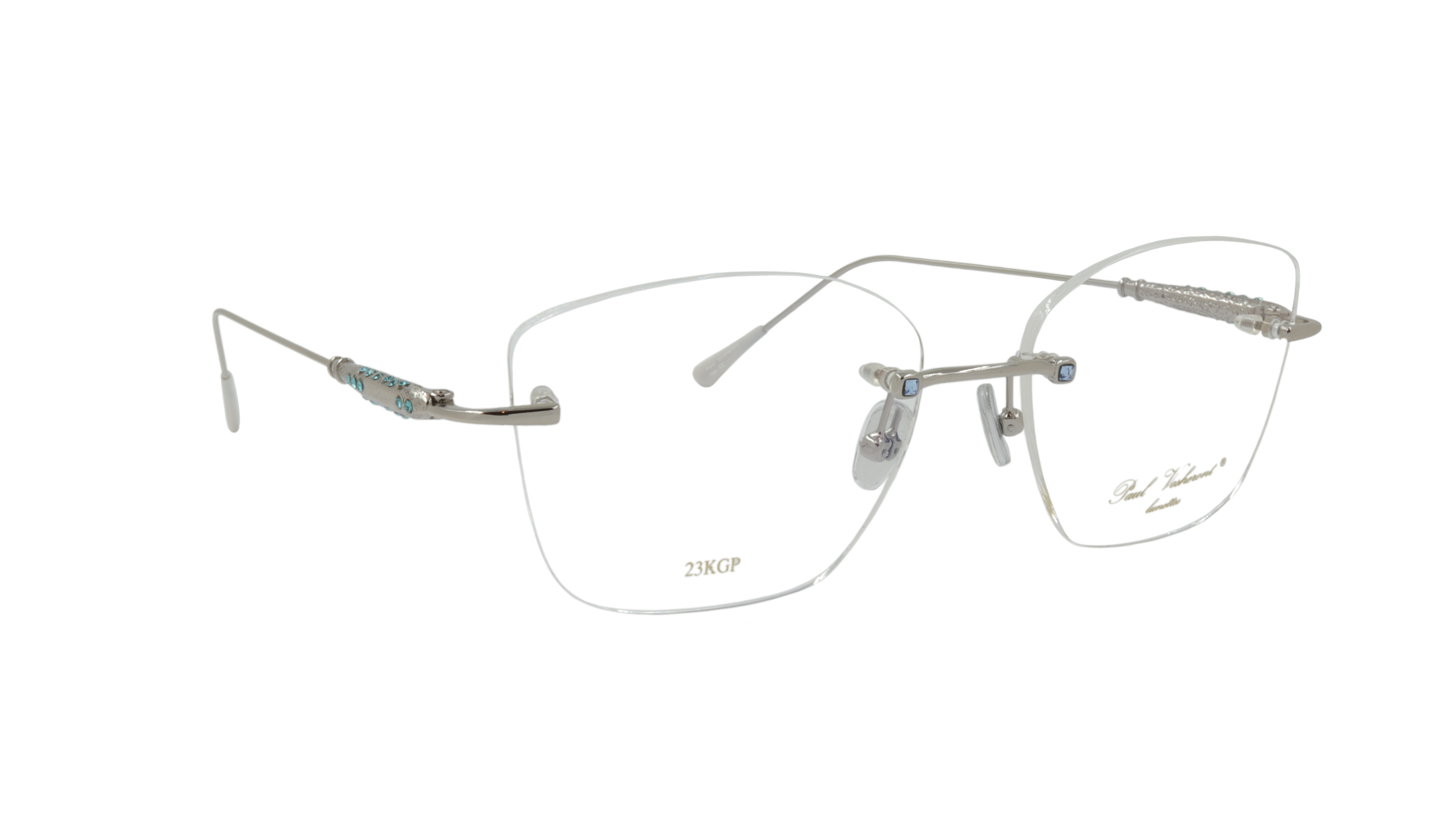 Paul Vosheront Silver Metal Optical Eyeglass Frames with Blue Gems – Stylish Rectangle Glasses for Men & Women | Perfect for Reading, Work & Fashion Accessories