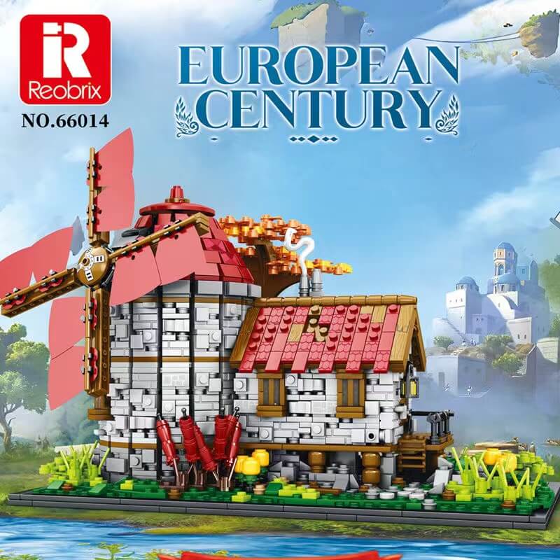 Reobrix 66014 European Century Windmills Town Building Blocks Set - Medieval Architecture Model Kit for Adults & Teens - Perfect for Home Decor, Collectors & DIY Enthusiasts