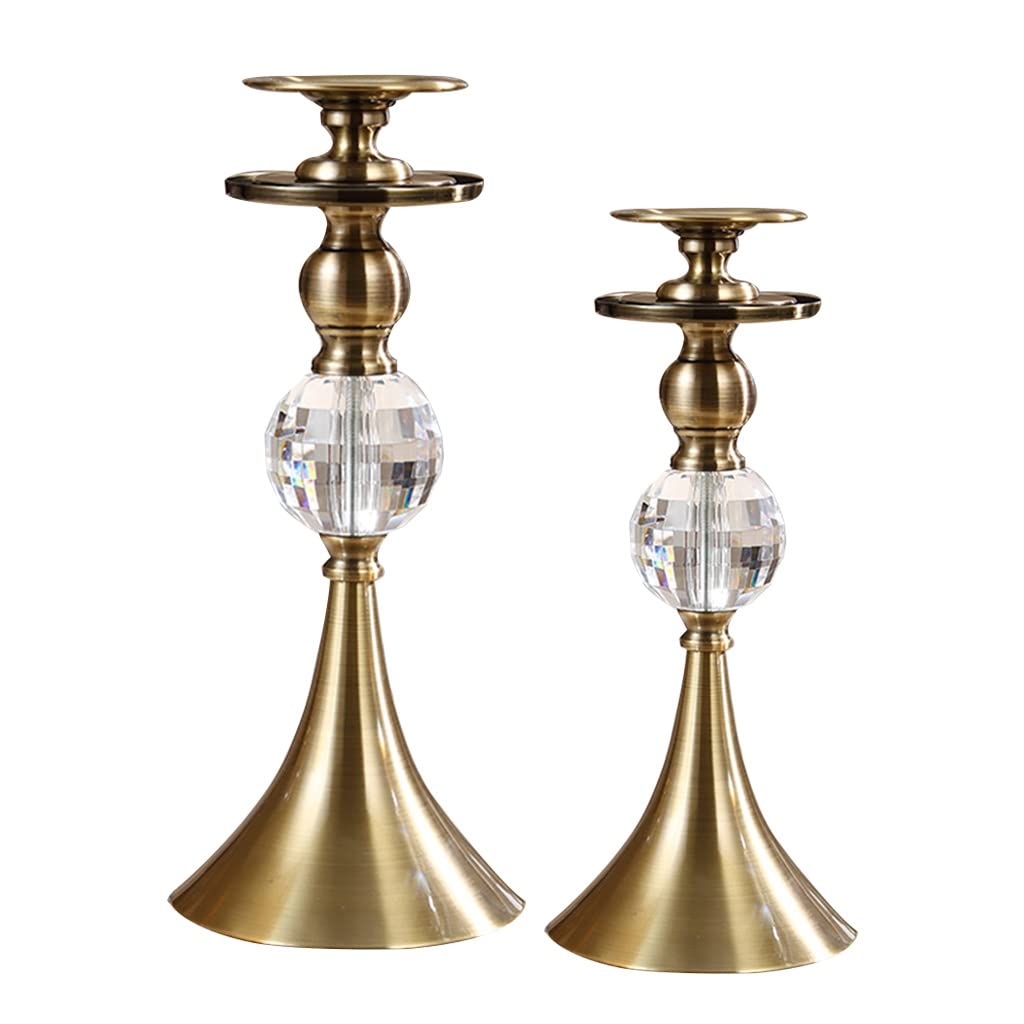 MASME Gold Candlestick Holder Set - Tall Crystal Glass Candle Holders for Wedding Centerpieces, Thanksgiving Decor & Housewarming Gifts - Elegant Farmhouse Table Decor (Set S+L) - Perfect for Dining Tables, Mantels & Holiday Decorations