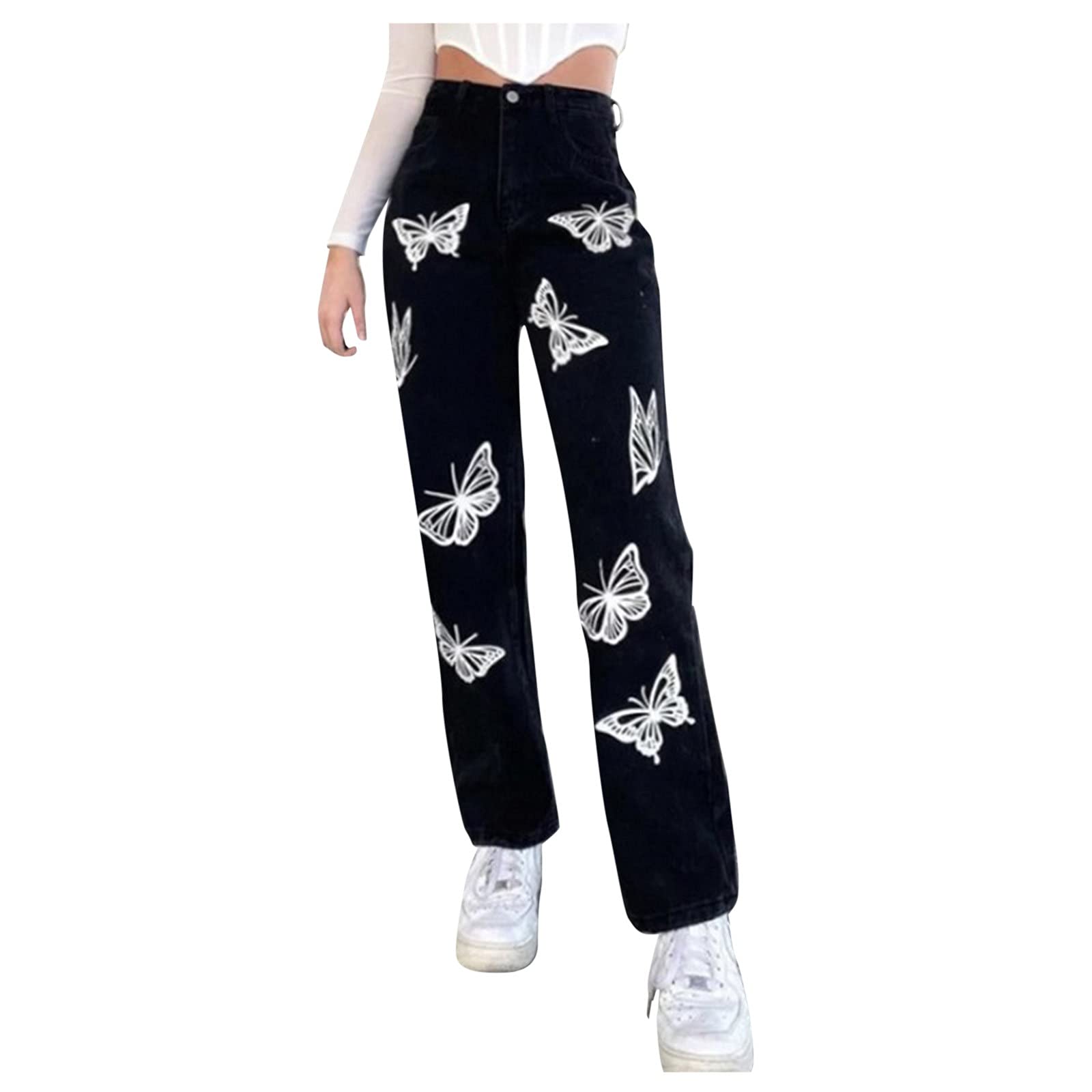 High Waist Ripped Baggy Jeans for Women - Y2K Vintage Straight Denim Pants, Streetwear Boyfriend Jeans with Hollow Design | Perfect for Casual Outfits, Street Style & Retro Fashion