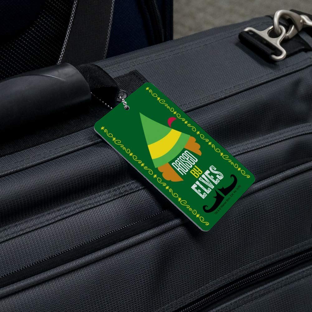 Elf Movie Inspired Raised by Elves Luggage Tag - Durable Suitcase ID Card for Carry-On Bags - Perfect for Christmas Travel, Family Vacations & Holiday Gift Giving