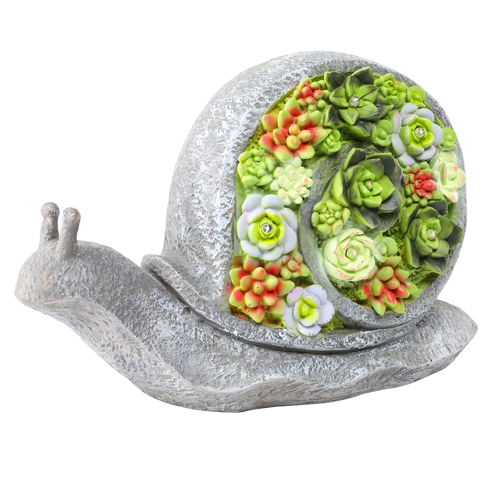 Solar Powered LED Garden Snail Statue with Succulent Planter - Outdoor Decor for Yard, Patio, Balcony - Unique Gardening Gift for Housewarming & Birthday - Perfect for Garden Lighting & Nighttime Decoration