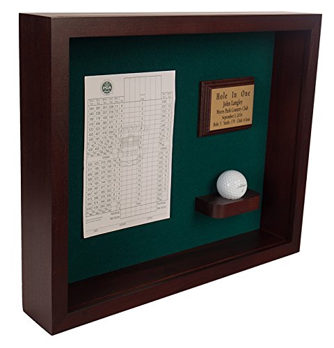 Premium Golf Ball Shadowbox Display Case - Personalized Engraved Plaque for Hole in One Memorabilia | Vertical Wall Mount Design with Cherry Finish | Holds Golf Ball, Scorecard & Photo | Perfect for Man Cave, Office Decor or Golf Lover Gift