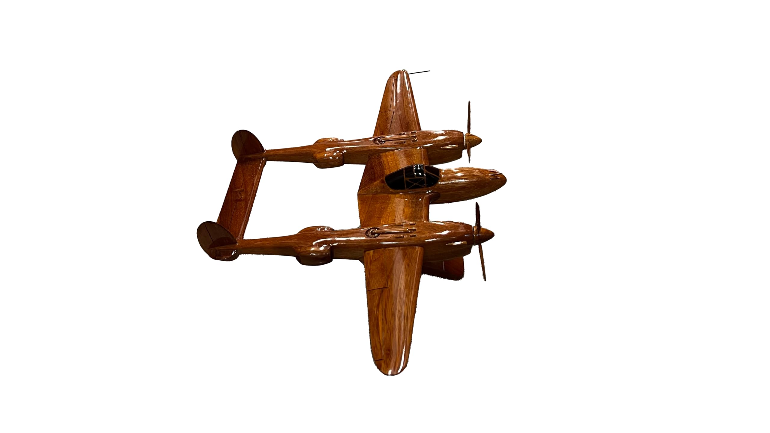 P38 Lightning WWII Fighter Plane Model - Handcrafted Mahogany Wood Desktop Display - Perfect for Aviation Enthusiasts, Office Decor & Military History Collectors