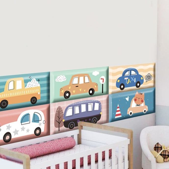 Classic Car Race Kids Wall Padded Safety Cushions - Soft Foam Corner Protectors for Baby Proofing & Toddler Safety in Bedrooms & Playrooms