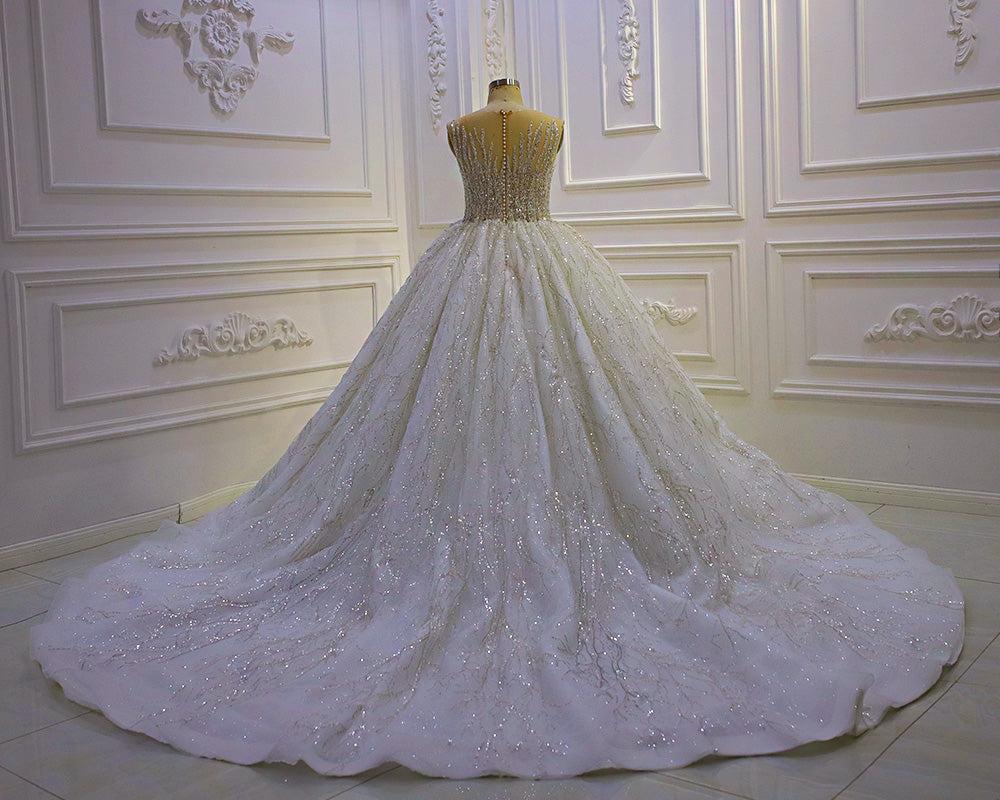Luxury Sleeveless Sequin Lace Ball Gown Wedding Dress - Elegant Bridal Gown for Evening Galas, Prom & Formal Events | AM1358