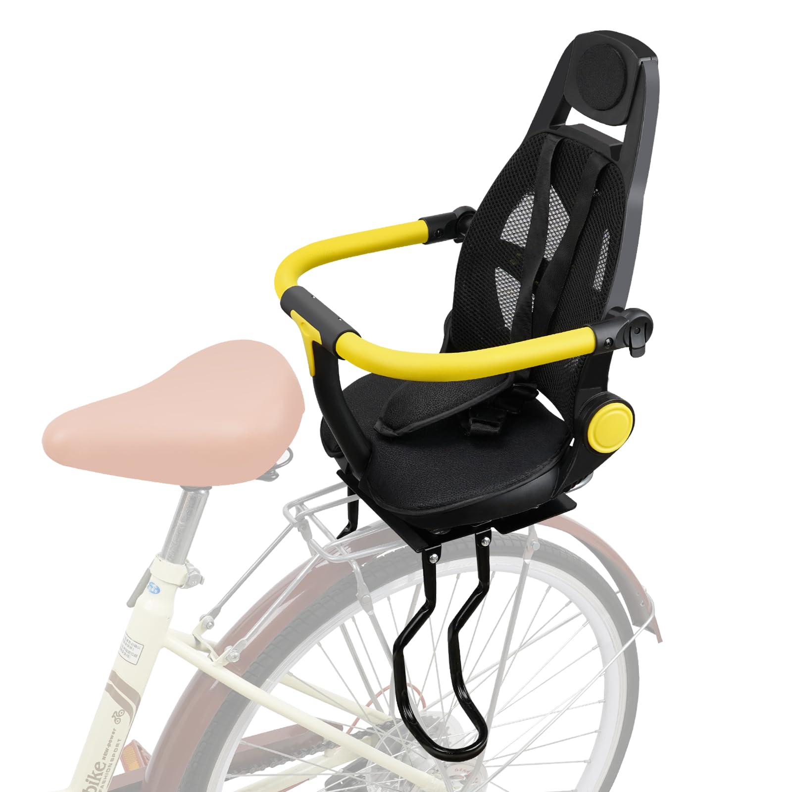 2025 New Adjustable & Foldable Rear Child Bike Seat - Rotatable Thick Backrest for Most Bicycles | Safe & Comfortable Kids Bike Carrier for Commuting, Family Rides & Outdoor Adventures (Black)