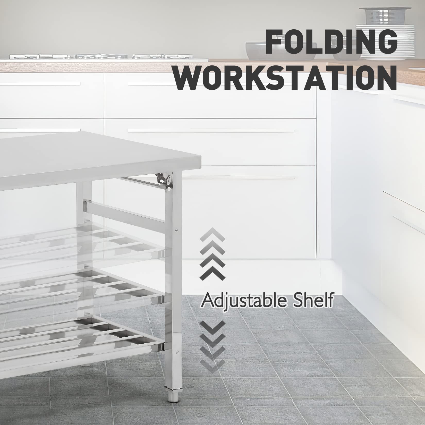 Heavy Duty Stainless Steel Folding Table 24x47 Inches - Adjustable Undershelf Commercial Prep Table for Kitchen, Restaurant, Home & Hotel Use - Perfect for Food Preparation, Catering Events & Outdoor Cooking