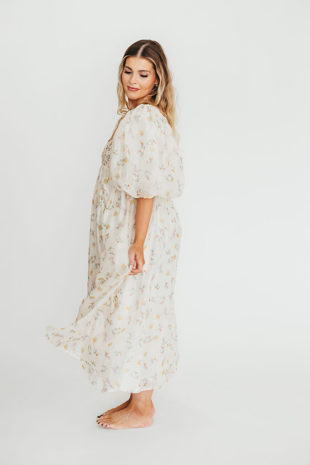 Harlow Maxi Dress - Tiny Yellow Floral Print, Bump Friendly Maternity Dress, Inclusive Sizing S-3XL | Perfect for Summer Vacations, Beach Weddings & Casual Outings