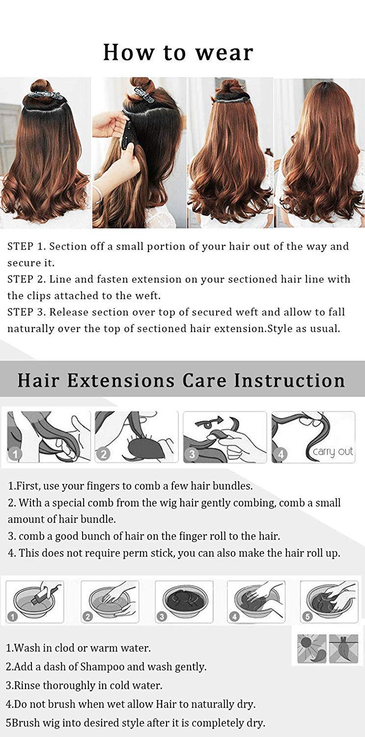 AASA 5-Pack High Heat Resistant Synthetic Fiber Curly Hair Clip-in Extensions with Styling Tools - Dark Brown for Everyday Wear, Parties & Cosplay