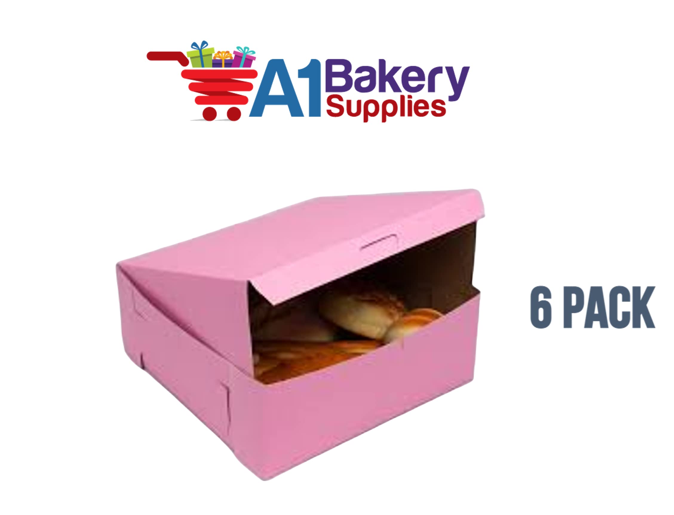 6 Pack 10x10x4 Inch Pink Disposable Cake Boxes - Bakery Supplies for Cupcakes, Desserts & Party Treats - Perfect for Birthday, Wedding & Catering Events by A1BakerySupplies