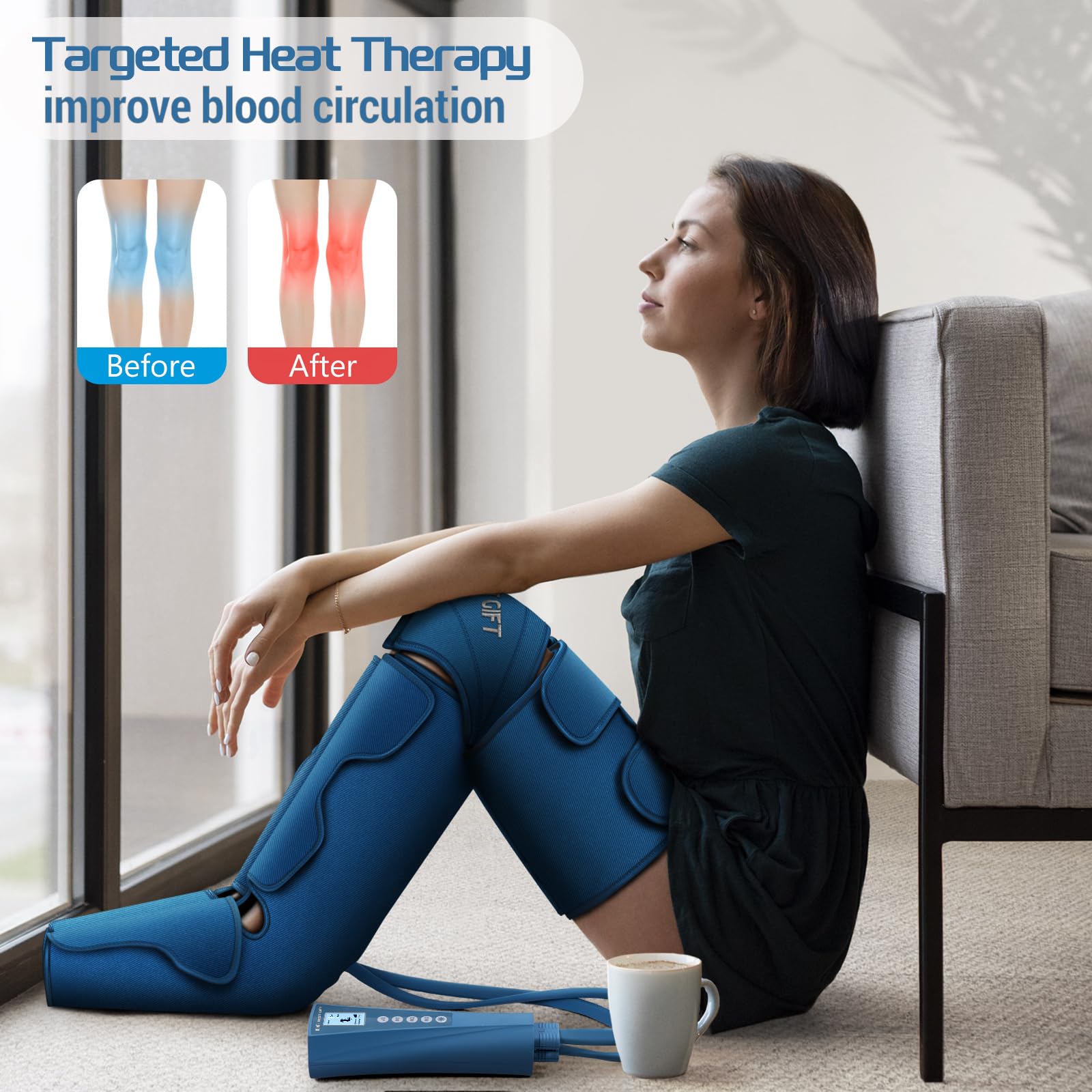 Electric Air Compression Leg Massager with Heat - Foot, Calf, Thigh & Knee Pain Relief for Varicose Veins, Muscle Fatigue, Swelling - Perfect Gift for Dad, Mom, Men & Women on Christmas, Mother's Day, Father's Day - Use at Home, Office or While Traveling for Relaxation and Circulation Boost